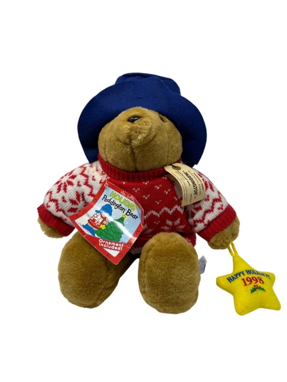 Holiday Paddington Bear Plush With 1998 Ornament Red Sweater Blue Hat Kids Gifts